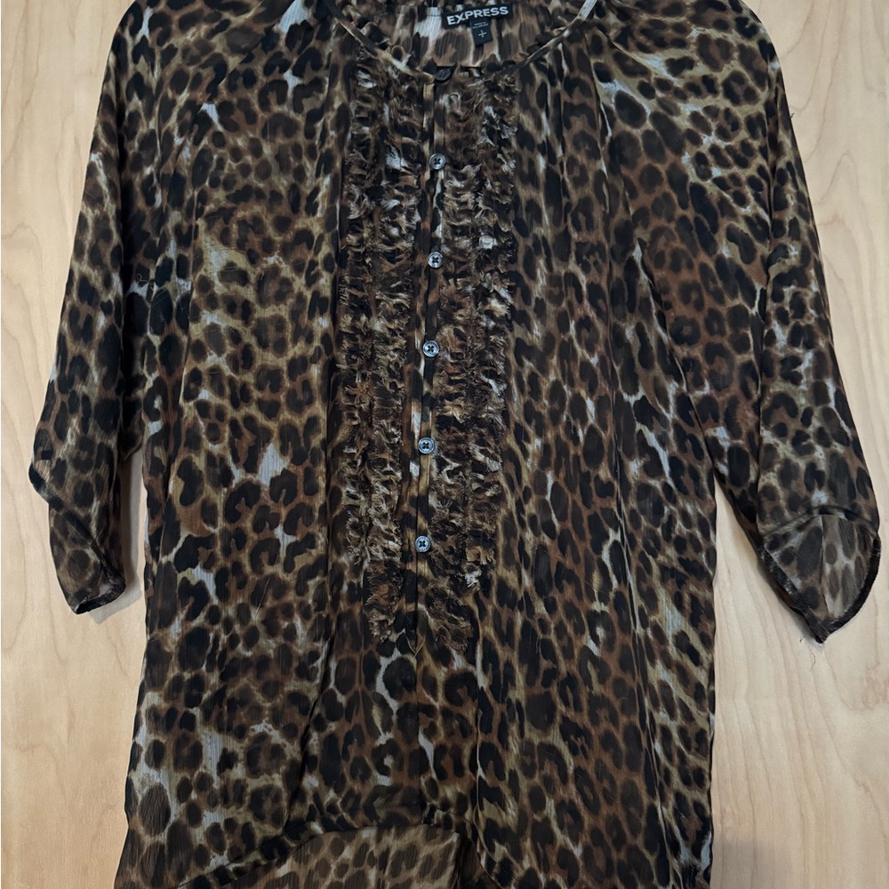Express Animal Print Button-Up Blouse